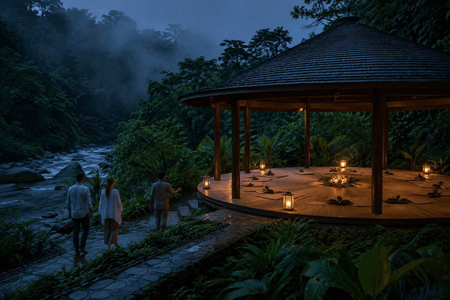 A tranquil wellness pavilion in a Costa Rican cloud forest